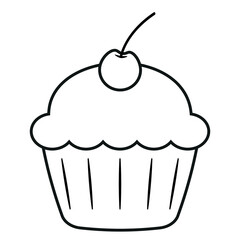 Cute Black Line Cupcake Icon Clipart with Cherry Vector Illustration