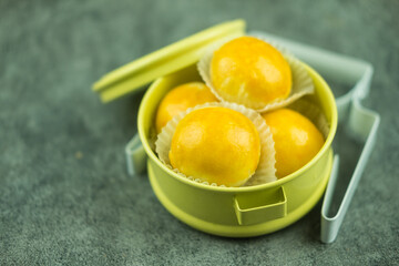 Delicious homemade bakery, salted egg, moon cake. Traditional Chinese cake