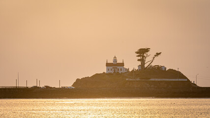 Iconic Lighthouse in a Golden California Sunset