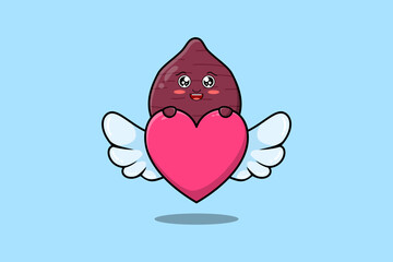 cute cartoon Sweet potato character hiding heart in flat cartoon style illustration