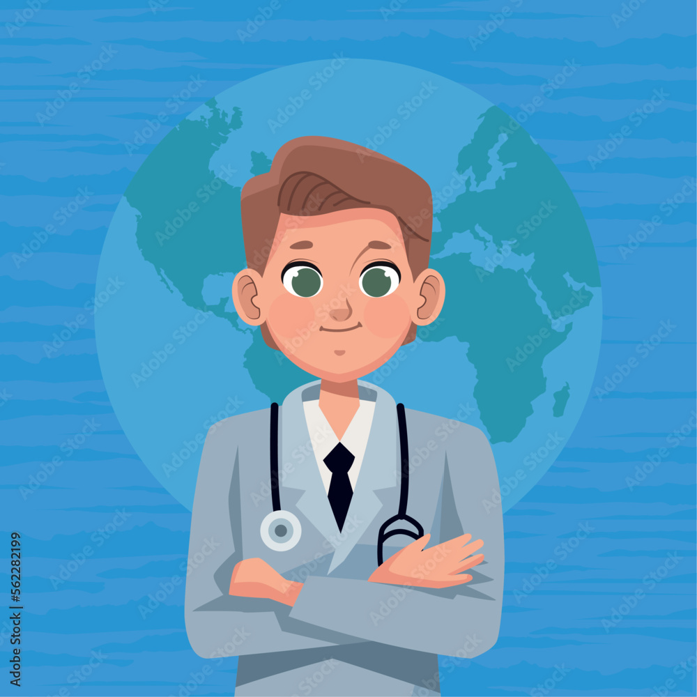 Poster male doctor with world planet