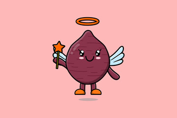 Cute Cartoon Sweet potato character in the form of fairy in 3d cartoon style concept