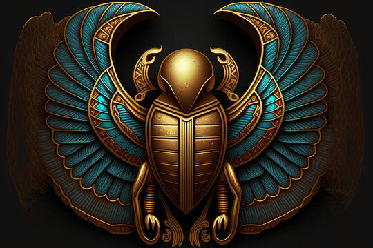 Egyptian scarab with wings representing the pharaoh. Generative AI