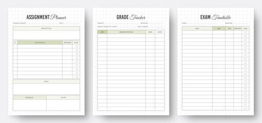 Study planner templates. Assignment planner template. Exam timetable planner. Grade tracker template. School planner template. Teacher planner templates. Kdp interior planner template. Set of planners