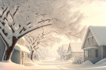 winter landscape with snow covered trees,landscape with houses
