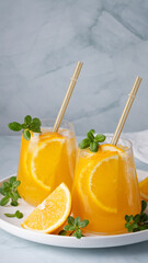 Fresh summer cocktail with orange and mint.Copy space