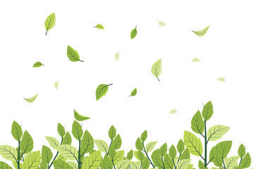 Spring illustration. Vector falling green leaves