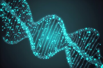 3D digital illustration of human dna under microscope on futuristic helix background created with generative ai