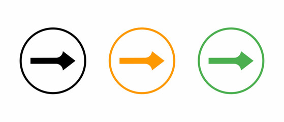 Right direction arrow icon set. Vector illustration.