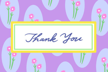 サンキューカード　青い花模様　ギフトカード　メッセージカード　イラスト　花柄　キュート　レトロ模様	