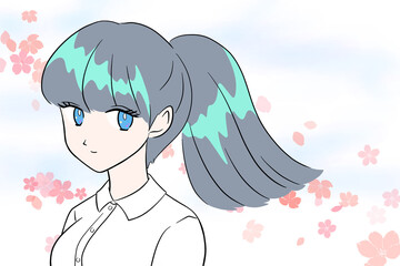 新学期を迎えるセーラー服を着た女学生　白背景　イラスト　入学式　卒業式