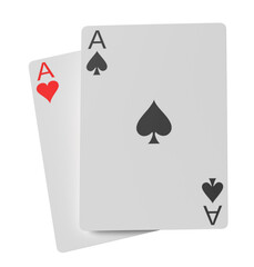 Four aces playing cards poker game. Realistic 3D gambling games symbols. Clubs and spaces, hearts and diamonds casino poker card. 3D Rendering