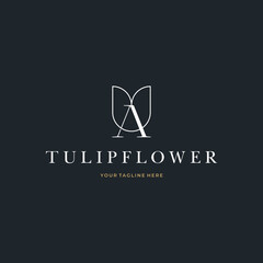 Abstract Tulip Flower Initial Letter A custom logo typography Logo Design Vector Florist Massage Illustration