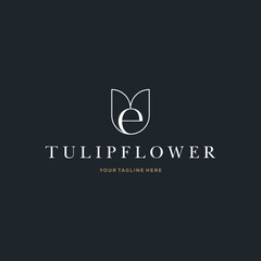 Abstract Tulip Flower Initial Letter E custom logo typography Logo Design Vector Florist Massage Illustration