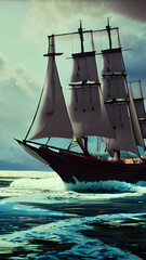 ultra realistic sailing ship, beautiful light, pale sunrise, cinematic lighting