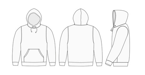 Template illustration of hoodie (hooded sweatshirt) with side view /png, no background - obrazy, fototapety, plakaty