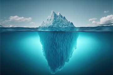 iceberg in polar regions which shows a big hidden potential beneath the surface created with generative ai