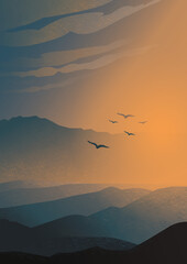 birds in the sunset