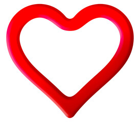 A red heart shape with an open middle area make a heart frame and is a 3-d illustration that is isolated and transparent.