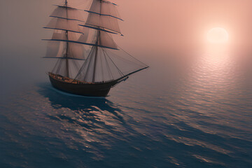 Obraz premium ultra realistic sailing ship, beautiful light, pale sunrise, cinematic lighting generative ai