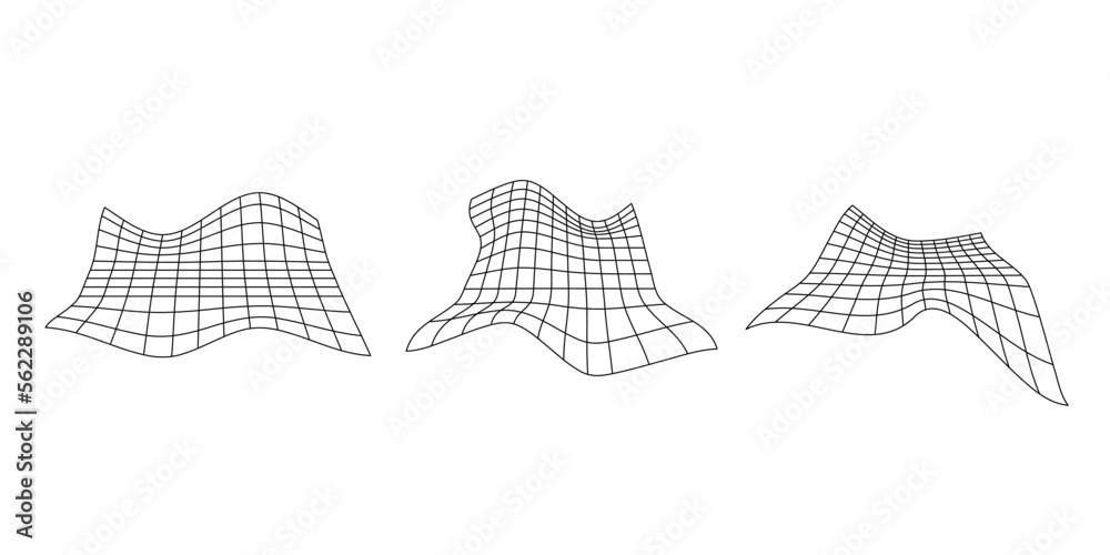 Aufkleber distorted perspective grid set. glitch rectangle plane collection. wavy futuristic elements. ripple 