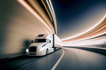 Naklejka na ściany i meble Semi Truck at Speed in Tunnel - Generative Ai
