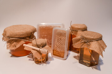 Collection of honey jars and pots mocked up for labelling