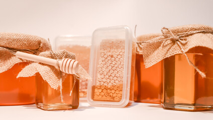 Collection of honey jars and pots mocked up for labelling