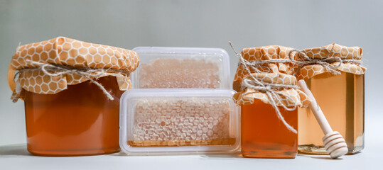 Collection of honey jars and pots mocked up for labelling