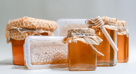 Collection of honey jars and pots mocked up for labelling