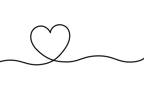 Heart or love line doodle going from left to right line art vector icon for print and websites
