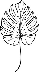 Tropical monstera leaf line art