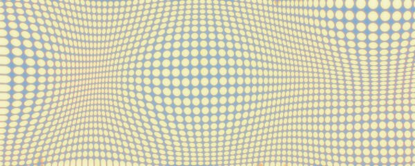 Halftone background with wavy surface made of yellow dots on blue