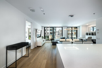 Luxury modern apartment in condominium in Montreal perfectly staged and furnished with amentinites common areas swimming pool, rooftop, terrace, gym, garden and city views