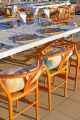 Tables arranged for an outdoor event.