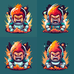 angry cute astronaut, vector illustration