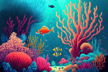 Fototapeta na wymiar The red sea's bottom is home to exotic fish species and colorful coral. a lovely natural background for summer. Generative AI