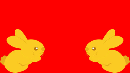 Golden rabbit isolated on a red background and texture. Chinese New Year.