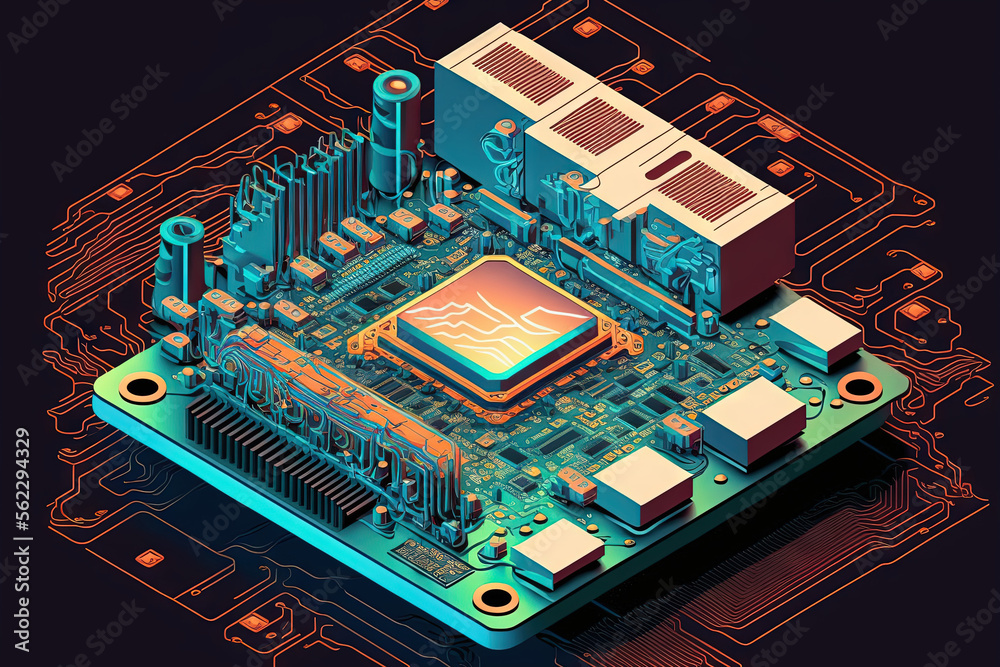 Poster concept of central processing units in computers. digital chip on the motherboard. science and techn