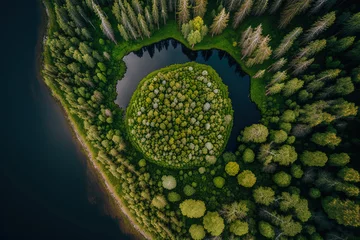 Foto op Aluminium aerial top view of the forest in rural Finland in the summertime. Photo taken by a drone. Generative AI © AkuAku