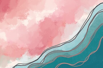 Abstract sea-like art illustration, blue and pink gradient background, cut lines for wallpaper, product wrapping