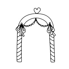 Traditional wedding arch with heart. Vector line doodle illustration isolated on white