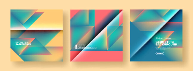 Set of abstract backgrounds - overlapping triangles with fluid gradients design. Collection of covers, templates, flyers, placards, brochures, banners