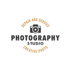 Photographer Logo Template. Vector Design Element Vintage Style for Logotype, Label, Badge, Emblem. Photography Logo, Photo Camera Logo, Photo Studio Logo, Photo Camera Icon, Camera Logo, Retro Logo.