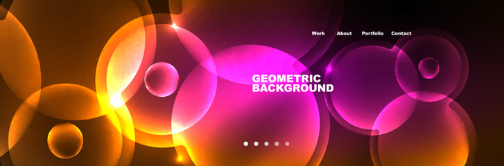 Shiny neon circles and bubbles, dark abstract background with blurred magic neon light, wallpaper design