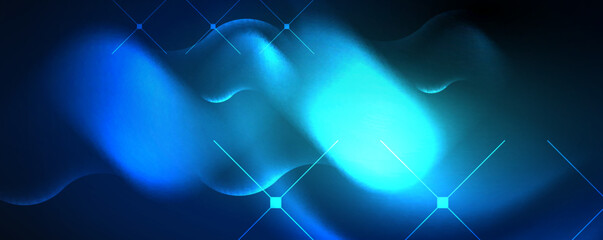 Neon glowing waves, magic energy space light concept, abstract background wallpaper design