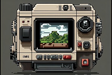 Pixel art old photo camera, item in retro style for 8 bit game