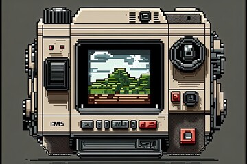 Fototapeta premium Pixel art old photo camera, item in retro style for 8 bit game