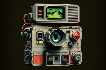 Fototapeta premium Pixel art old photo camera, item in retro style for 8 bit game