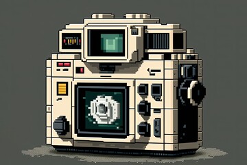 Fototapeta premium Pixel art old photo camera, item in retro style for 8 bit game